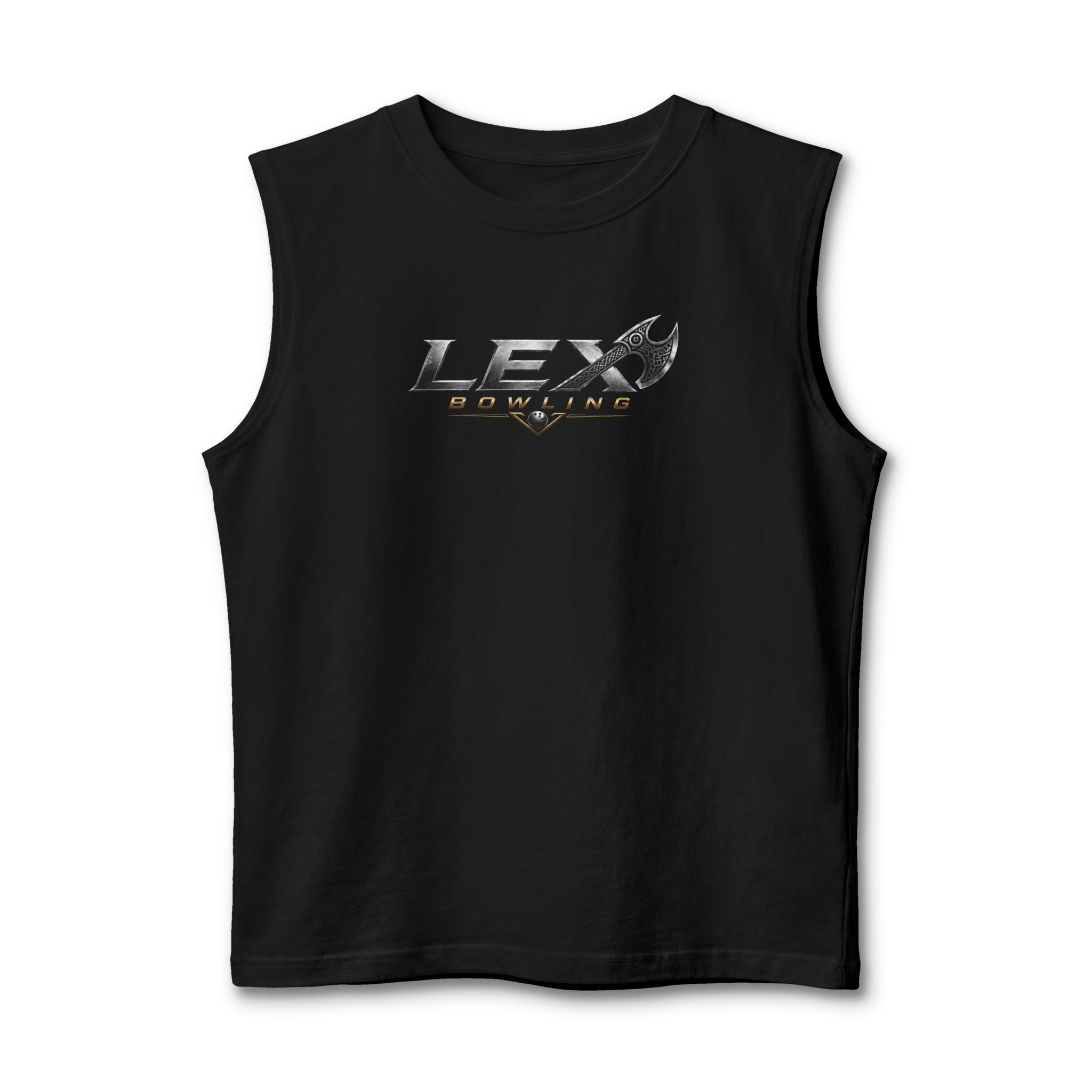 Lex Bowling Muscle Tank — Retro Metallic Logo Sleeveless Shirt for Bowlers