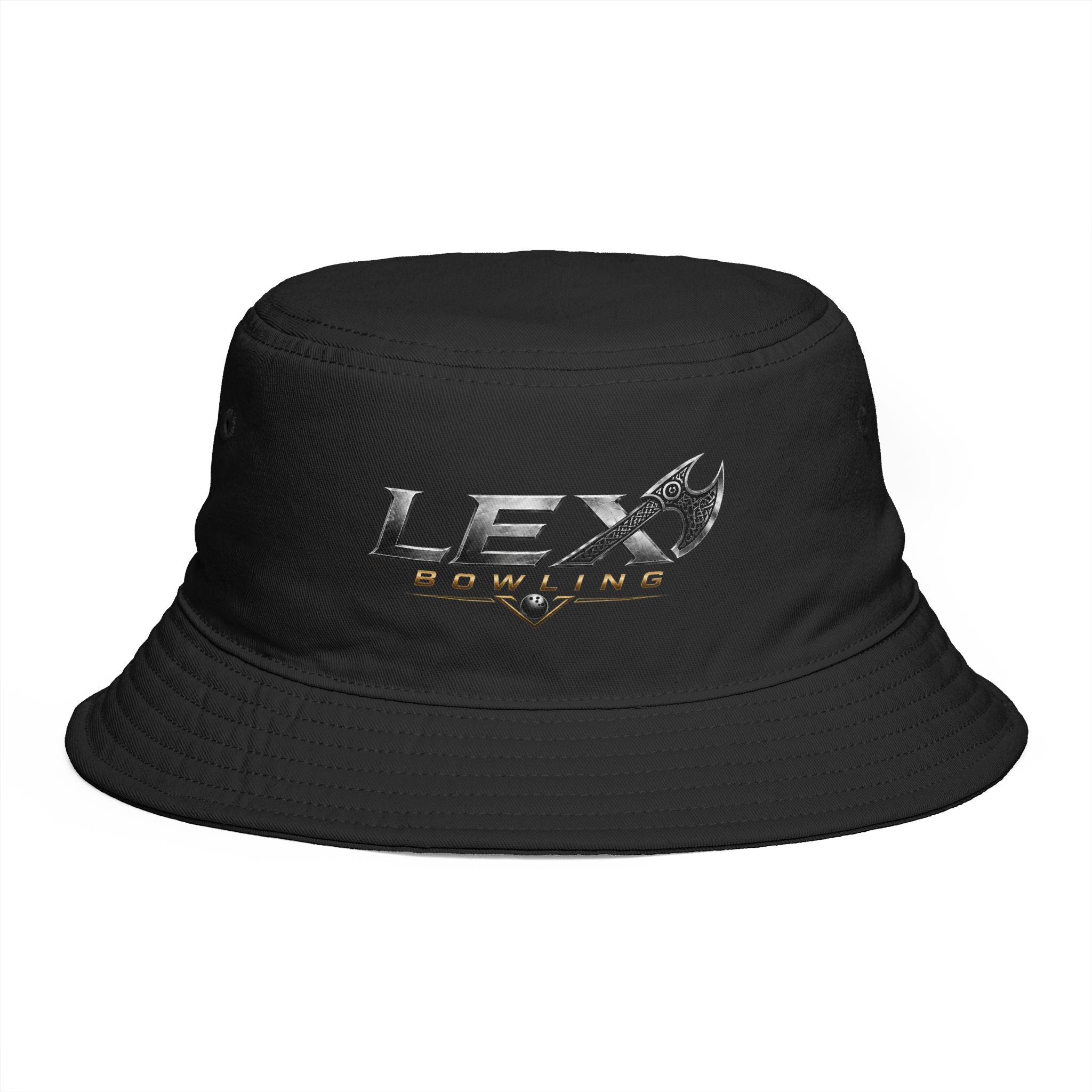 Lex Bowling Logo Bucket Hat — Gaming Logo Black Bucket Hat