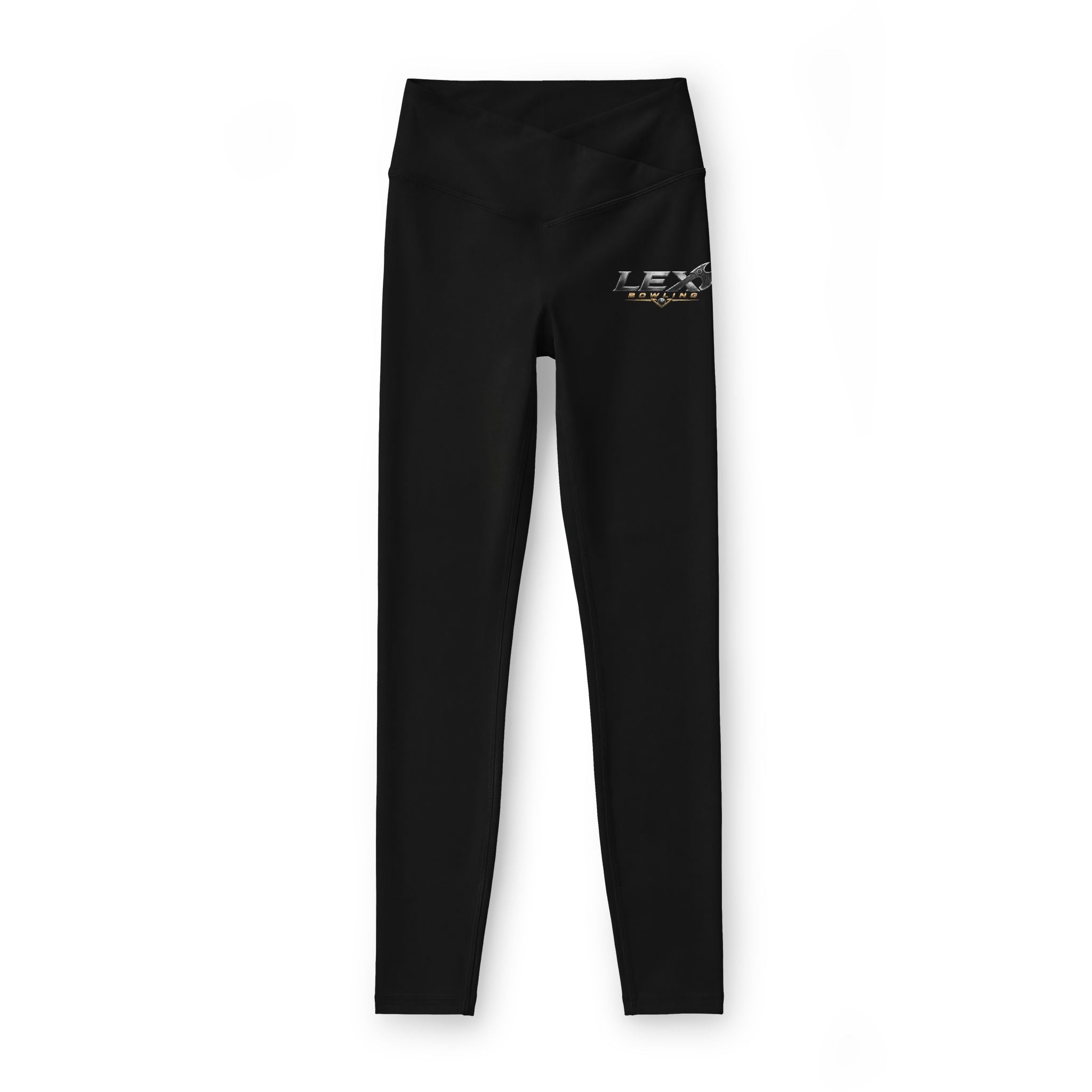 LEX Leggings — Black V‑Waist Athletic Tights with Subtle Logo