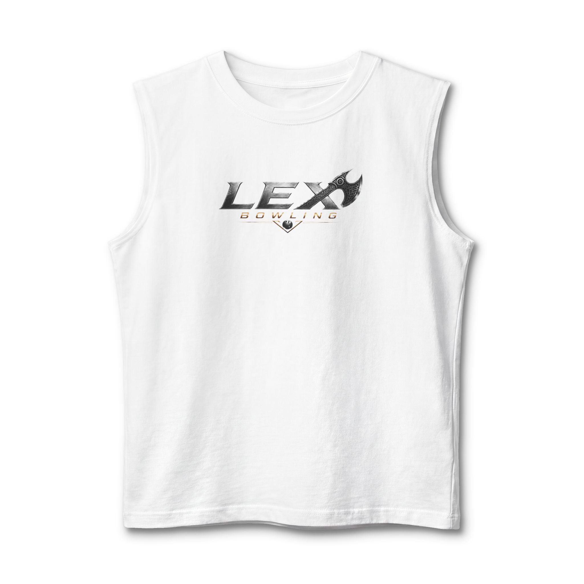 Lex Bowling Muscle Tank — Retro Metallic Logo Sleeveless Shirt for Bowlers