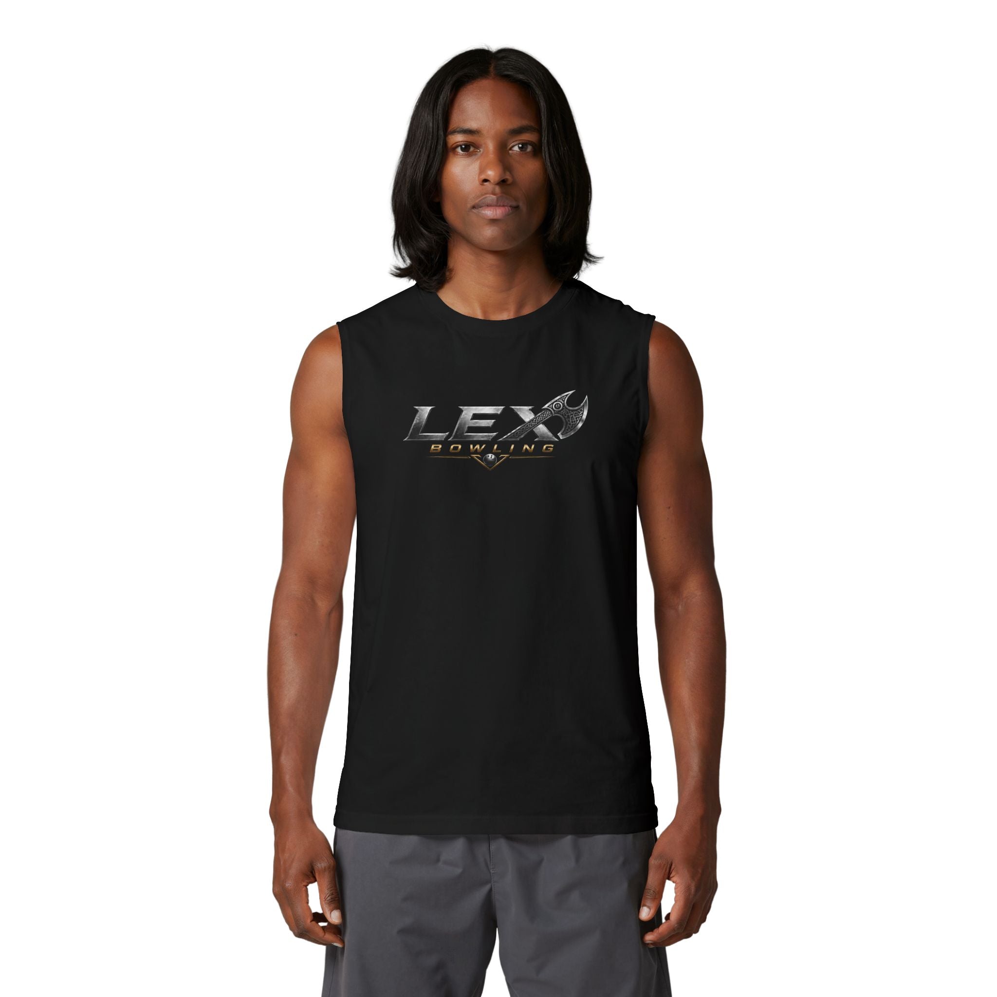 Lex Bowling Muscle Tank — Retro Metallic Logo Sleeveless Shirt for Bowlers