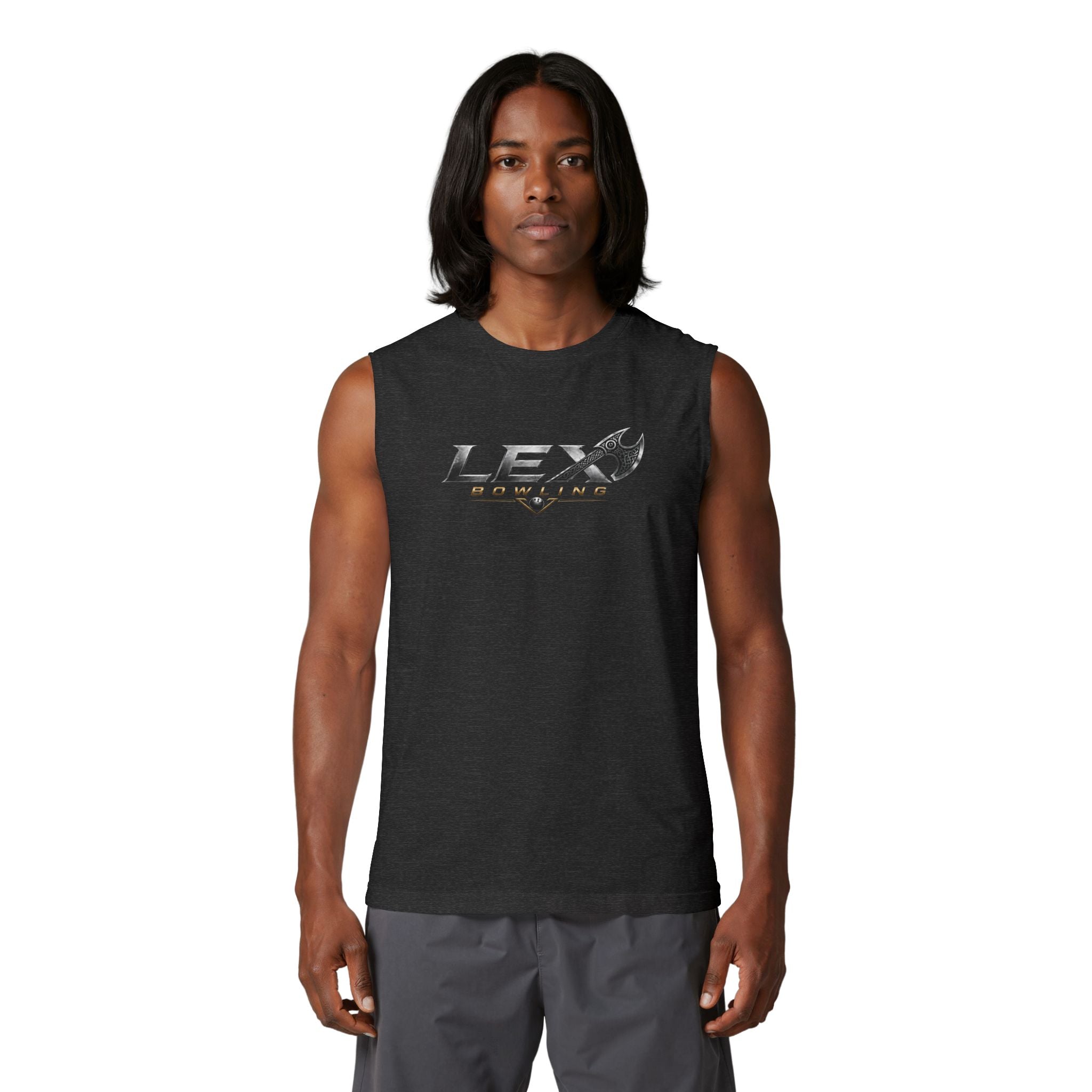 Lex Bowling Muscle Tank — Retro Metallic Logo Sleeveless Shirt for Bowlers