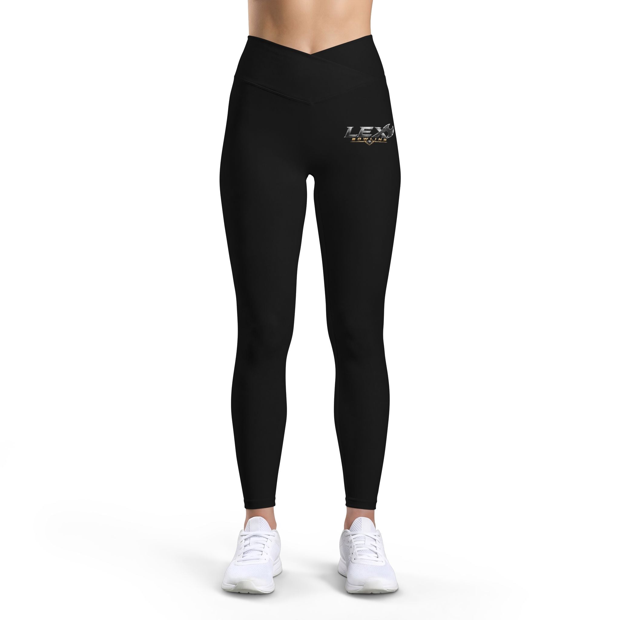 LEX Leggings — Black V‑Waist Athletic Tights with Subtle Logo