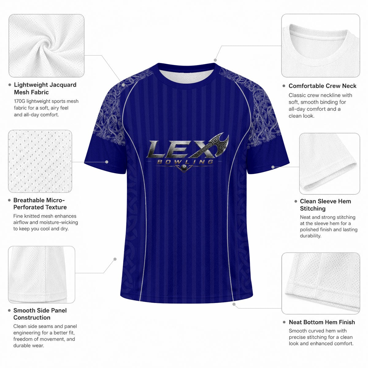 LEX Bowling Performance Jacquard Mesh Sports Jersey for Men & Women Athletic Training Shirt