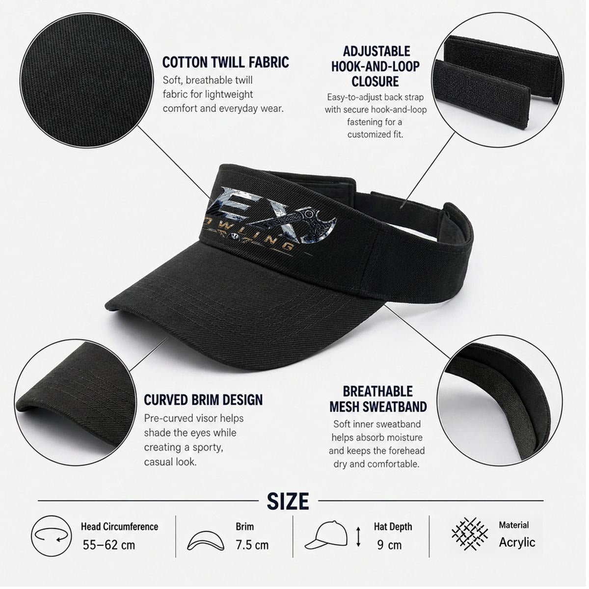 LEX Bowling Adjustable Performance Sun Visor Cap for Bowling, Golf, Tennis & Outdoor Sports