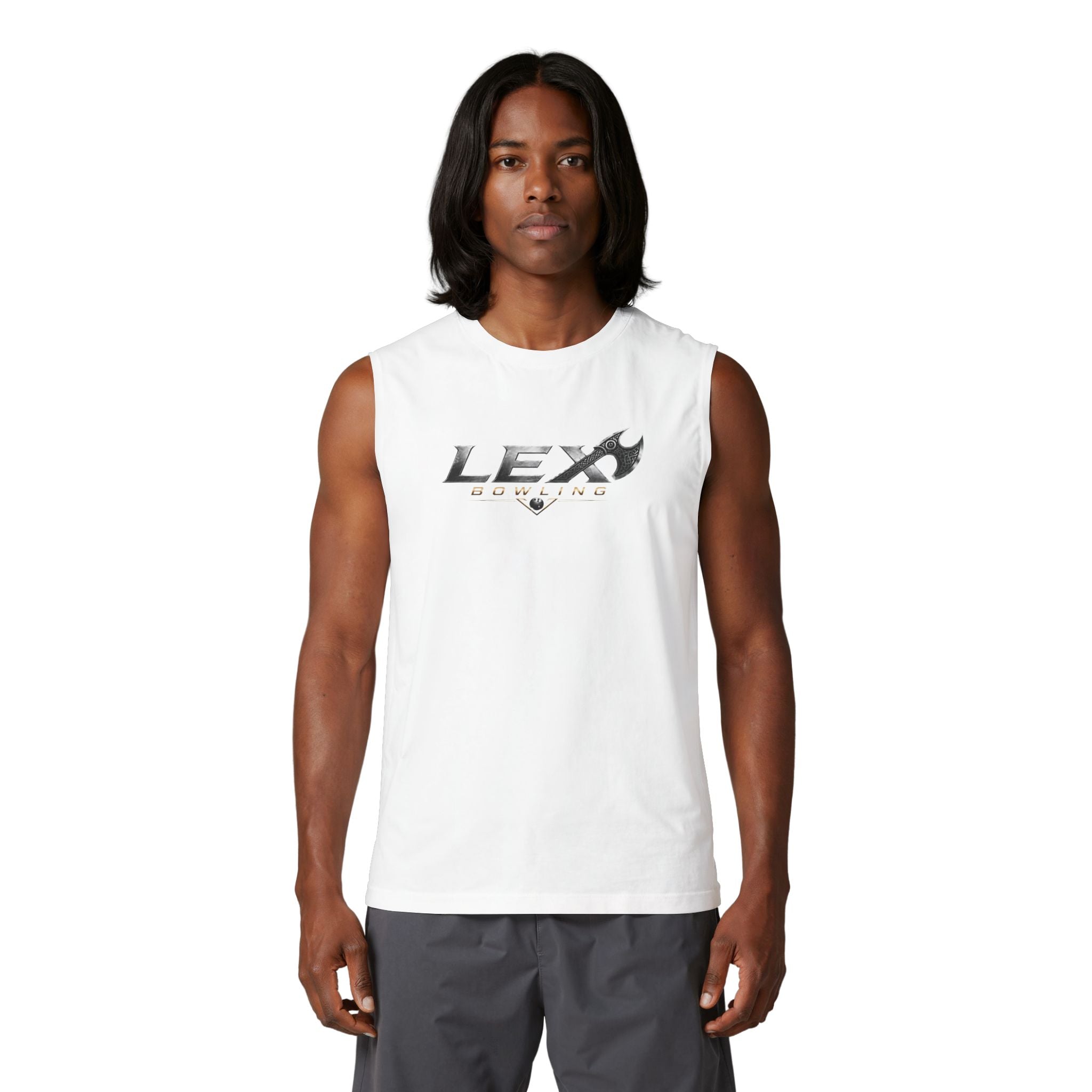Lex Bowling Muscle Tank — Retro Metallic Logo Sleeveless Shirt for Bowlers