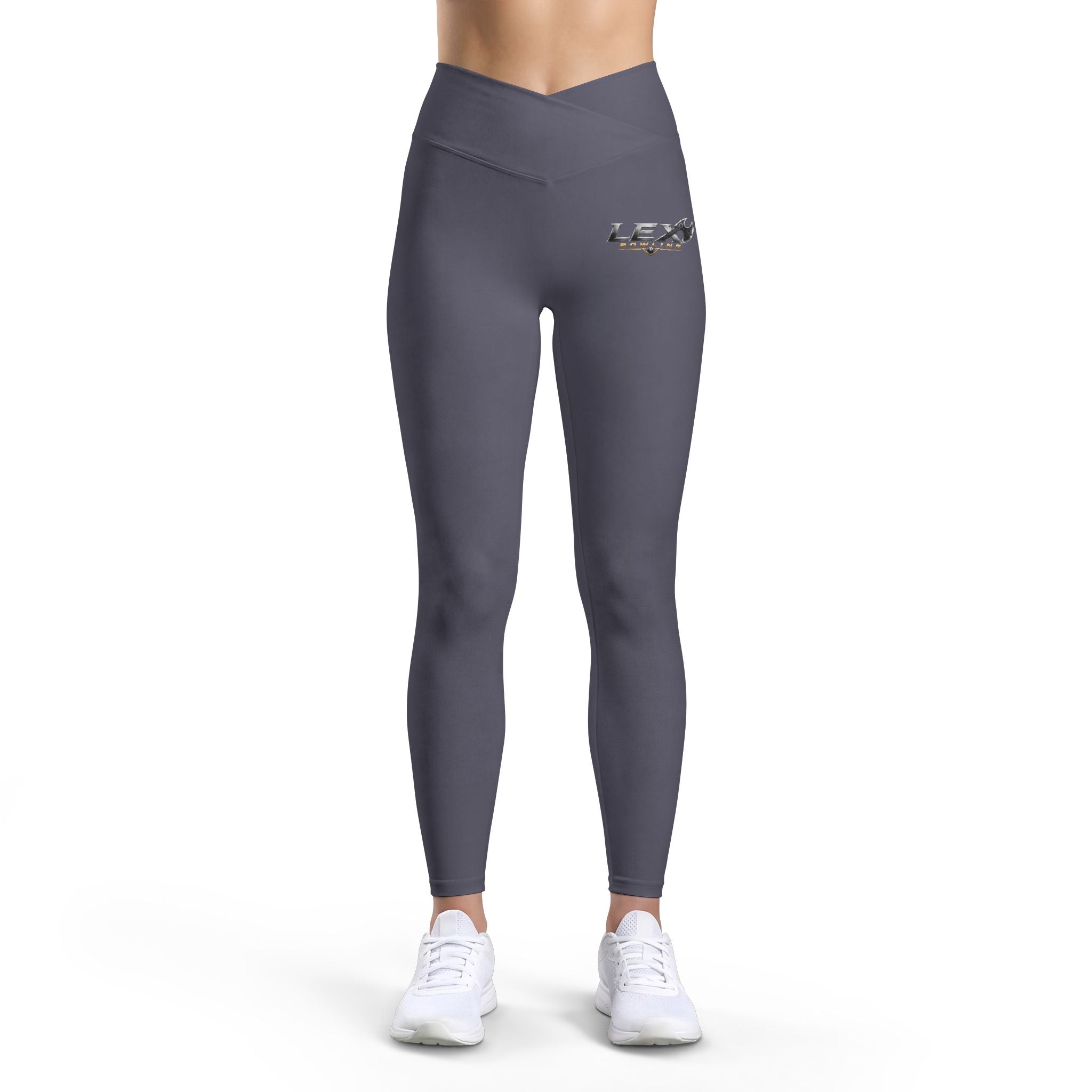 LEX Leggings — Black V‑Waist Athletic Tights with Subtle Logo